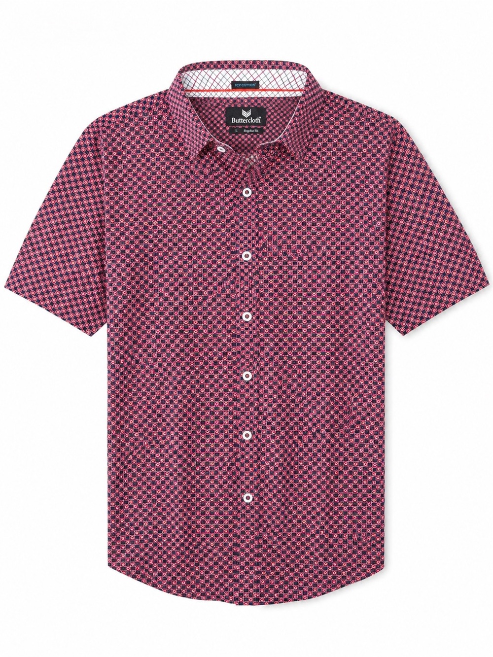Buttercloth Icy Cotton Shirt Red Geo Print Stretch Golfcore Dadcore-Large